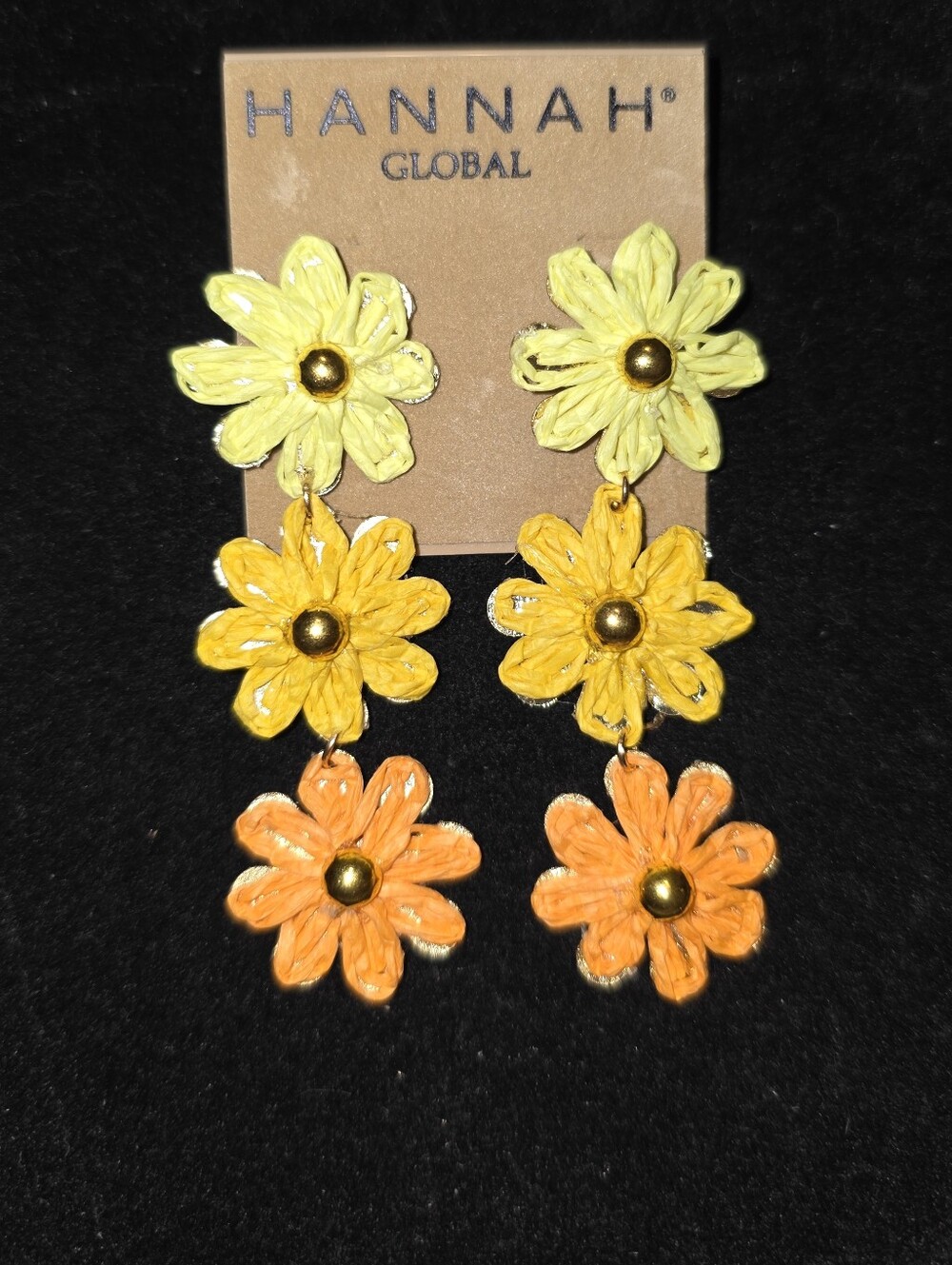 Yellow & Orange Floral Drop Earrings - Picture 2 of 3